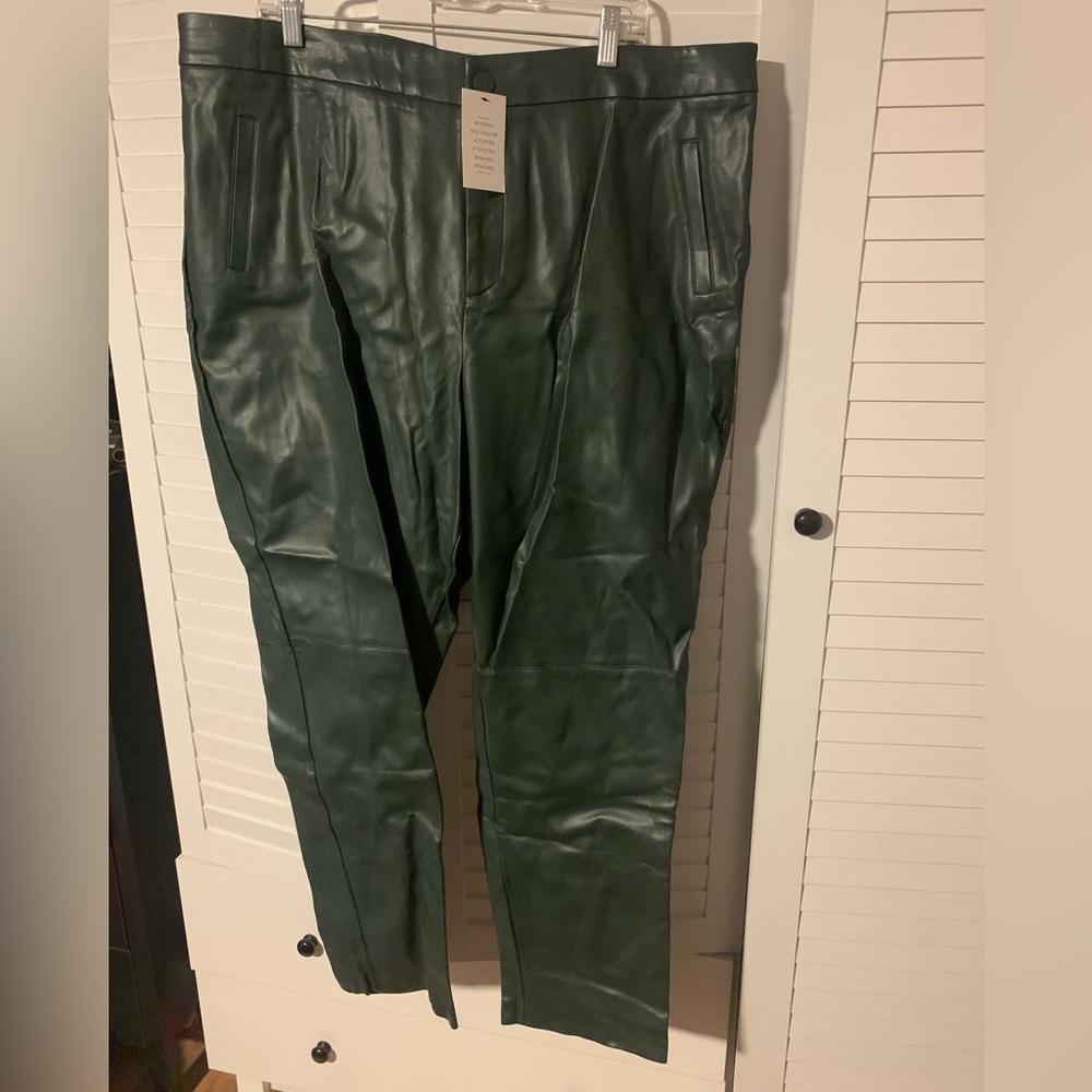 Eloquii Plus Size Dark Green Faux Leather Pants